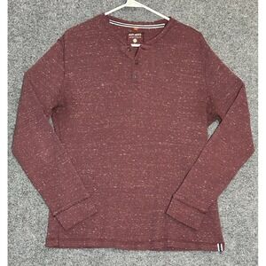 Ruff Hewn Men's 3-Button Waffle Henley - Size Large - Maroon Speckled